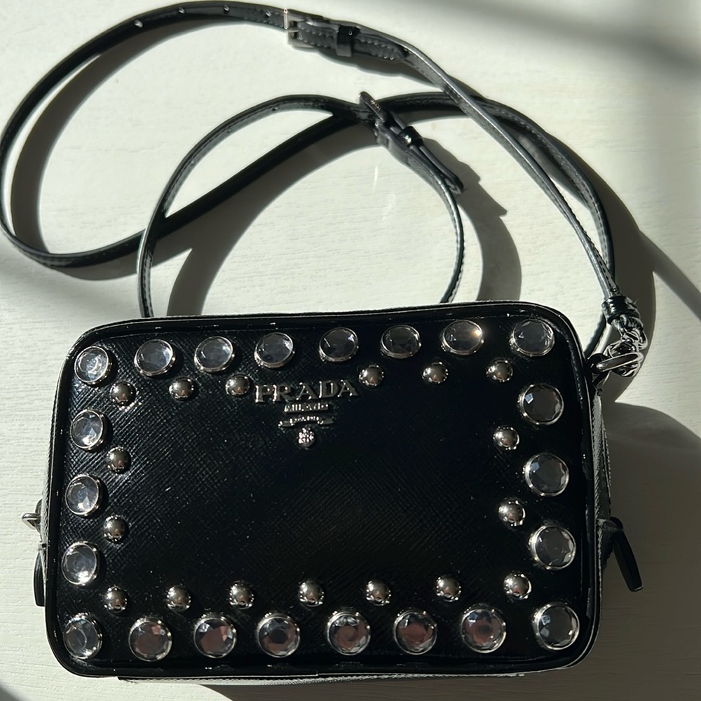 Prada Black Studded Saffiano Crossbody Bag